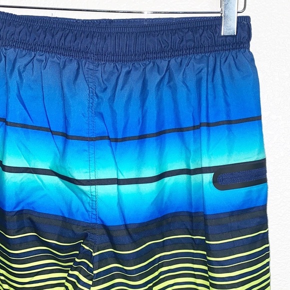 Wonder Nation Blue White Neon Yellow Stripe Boys Built In Underwear Swim Trunks - Picture 7 of 11